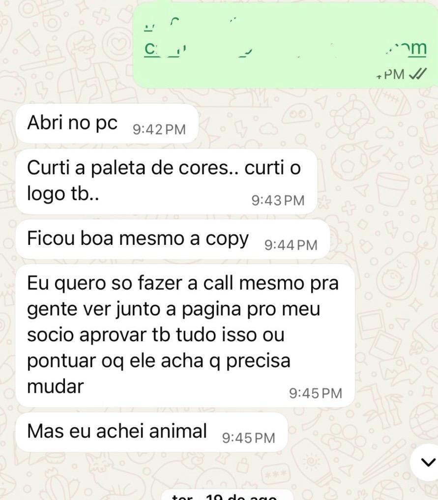 Depoimento de cliente via WhatsApp
